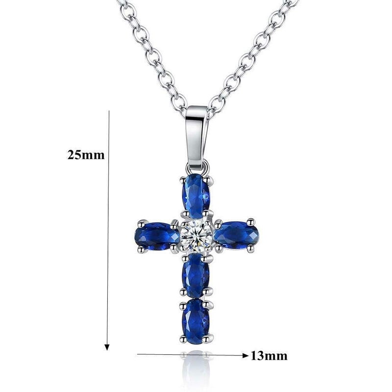 CiNily Created Sapphire and Crystal Cross Pendant Necklace Silver Plated Cross Crucifix Pendant Necklace Jewelry for Women - Image 5